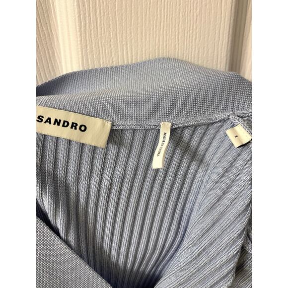 Sandro Womens Career Silk Blend Stretch Fitted Ribbed Logo Cardigan Size 4 - Picture 8 of 9